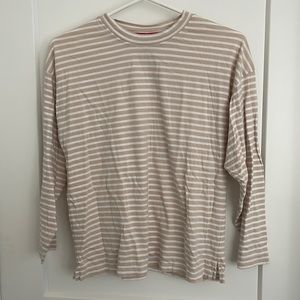 AYR Beige and White Striped Long Sleeve Tee